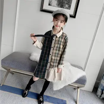 

2019 Korea style girls patchwork dress fashion cotton autumn girls dresses 4-9t C295