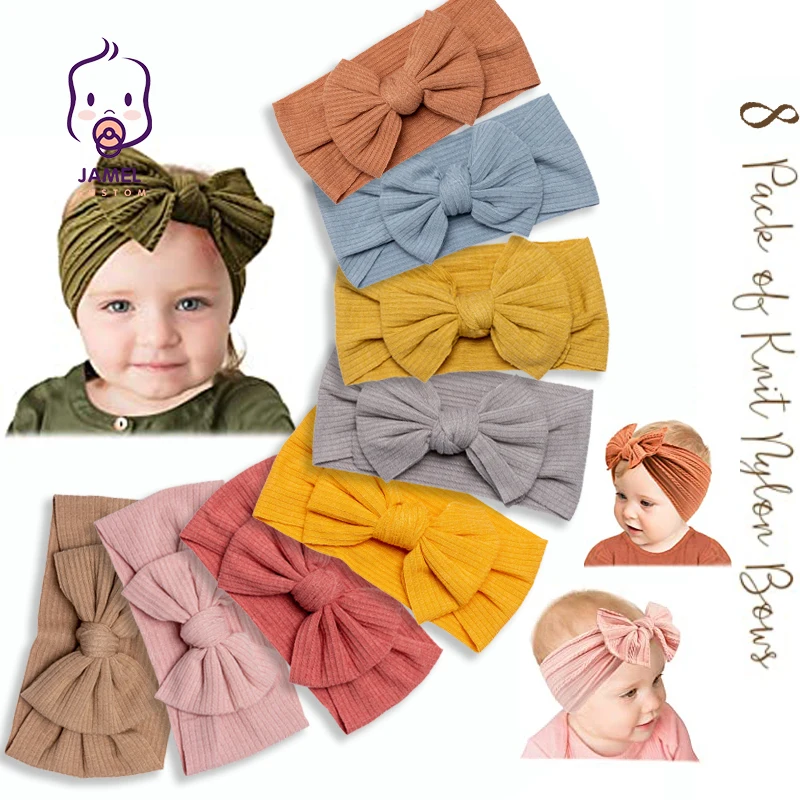 Conjunto de cinta de pelo de bebé de 8 estilos, diademas elásticas con lazo, turbante de Diseño de Cable trenzado, accesorios para el cabello de bebé