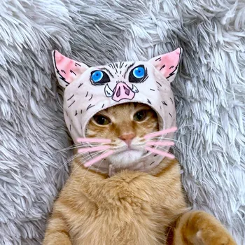 

Funny Cat Demon Slayer Kitty Hat Cat Clothes Costume Dressing Up Decor Accessory Halloween Party Clothing For Cat Cosplay Hat