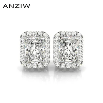 

ANZIW Luxury 3 Carats 925 Stertling Silver Radiant Cut Halo Stud Earring Women Engagement Wedding Party Stud Earrings Jewelry