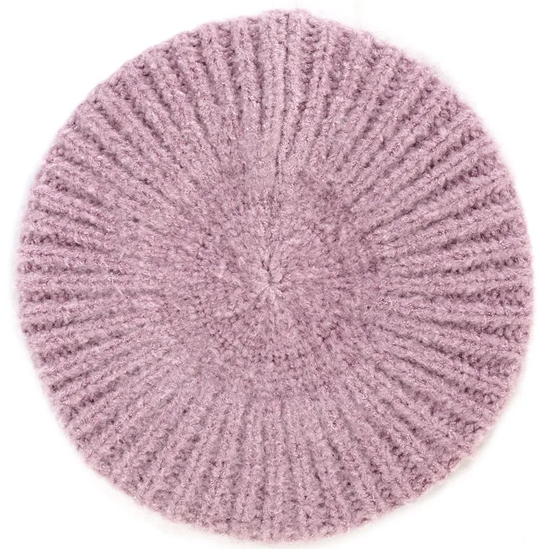 light purple Geebro Женская однотонная вязаная шляпа берет Весенняя Повседневная Дамская разноцветный акриловый береты для женщин шапки бини подарок - Цвет: light purple