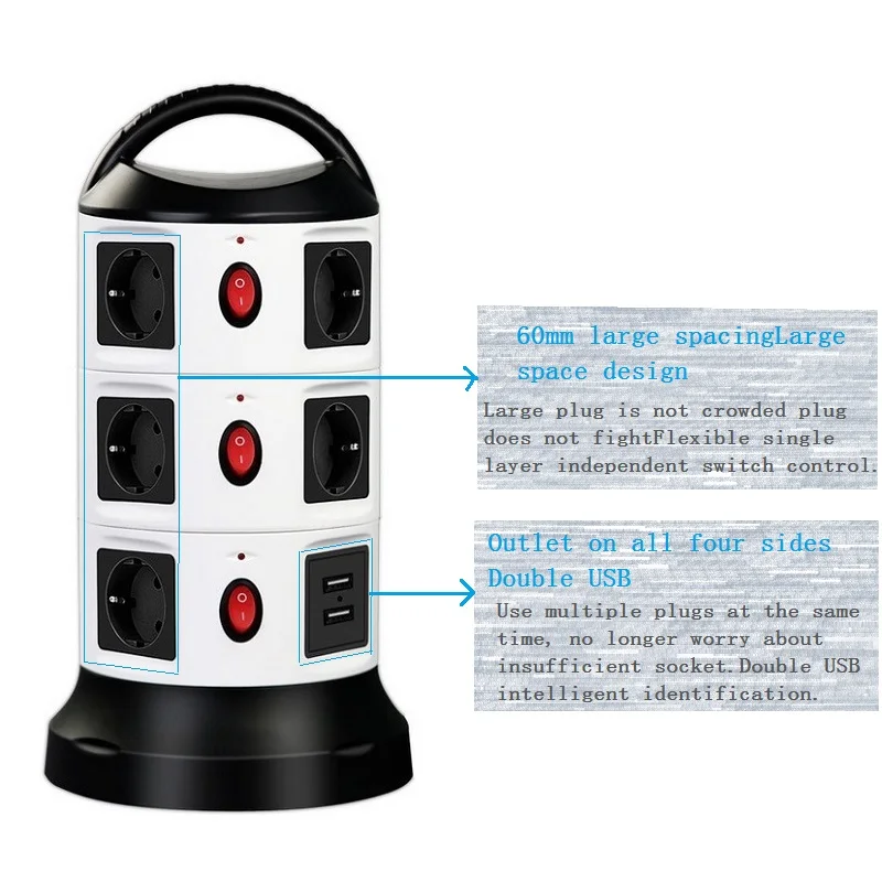 Tower Power Strip сетевой фильтр с usb EU Outlets 3/7/11 AC розетка индивидуальным переключателем 2