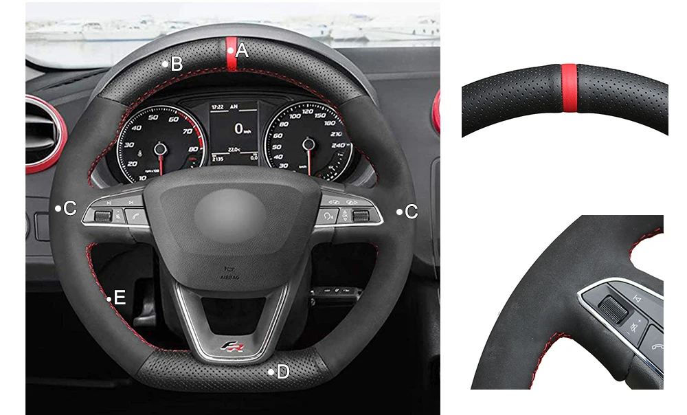 Черный замшевый чехол рулевого колеса автомобиля для Seat Leon Cupra R 2013- Leon ST Cupra 2013- Ateca Cupra