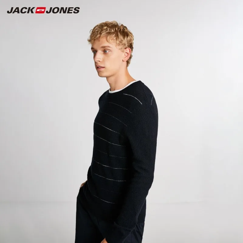 JackJones осенний мужской свитер из шерсти контрастный полосатый свитер с круглым вырезом Повседневный свитер Топ 218324556