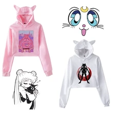 Sailor свитшот с Луной Kawaii одежда Топы женские толстовки Harajuku Сейлор Мун кошка рубашка корейского стиля толстовка женская