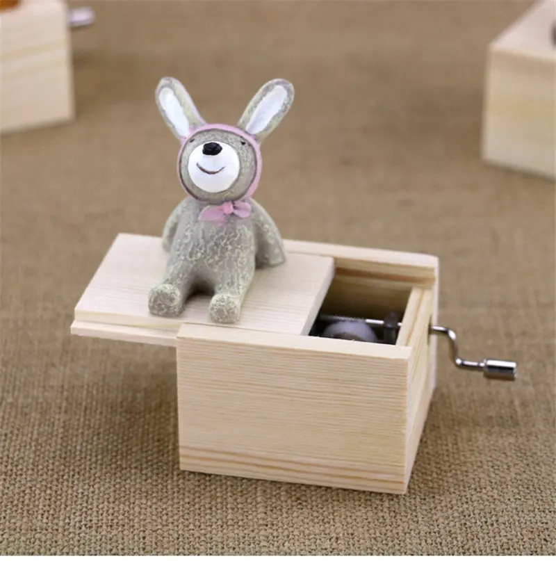 rabbit Симпатичные животные музыкальная шкатулка ручной коленчатый деревянный подарок для детей подарки на год медведь Кошка Собака Обезьяна домашняя декорация HEBFG08 - Цвет: rabbit