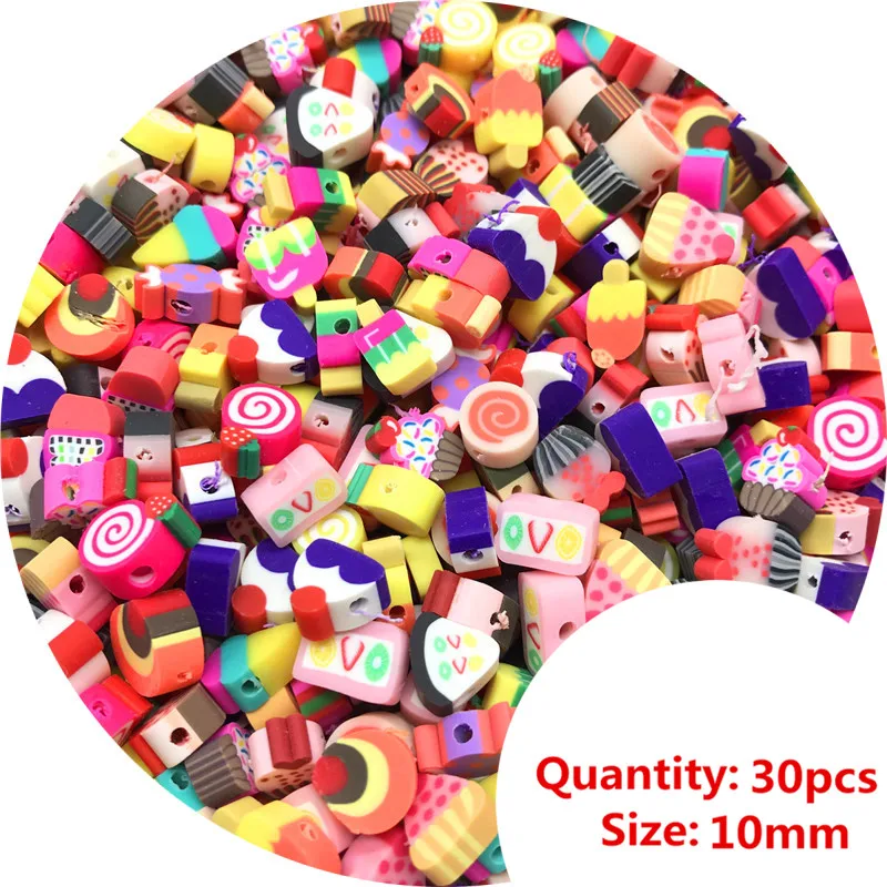 30pcs 10mm Mixcolor Printing Beads Polymer Clay Beads Mixed Color