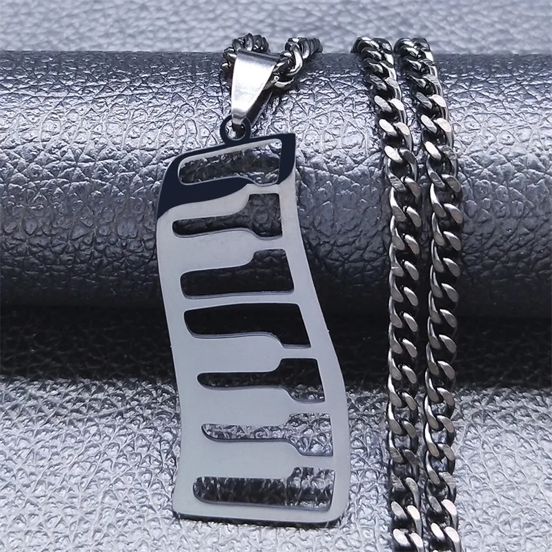 Edelstahl Musik Klavier Tastatur Kette Halsketten Männer Frauen schwarze Anhänger Halsketten Schmuck Chaine Acier Inoxydable 7083 – Detail 9