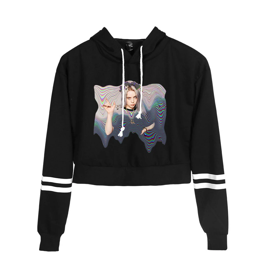 Kpop укороченный топ с капюшоном, Женская Толстовка Harajuku Kawaii Billie Eilish, женская одежда с капюшоном, оранжевые повседневные толстовки в стиле хип-хоп, толстовки