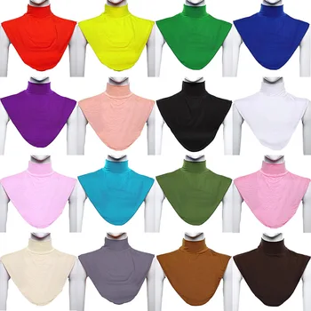 

Women Muslim Modal Solid Color Fake Collar Islamic Hijab High Neck Cover Warmer Bright Color Half Turtleneck Accessories