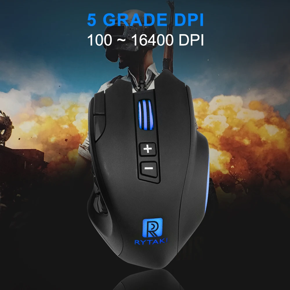  Rocketek USB wired Gaming Mouse 16400 DPI 16 buttons laser programmable game mice with backlight er