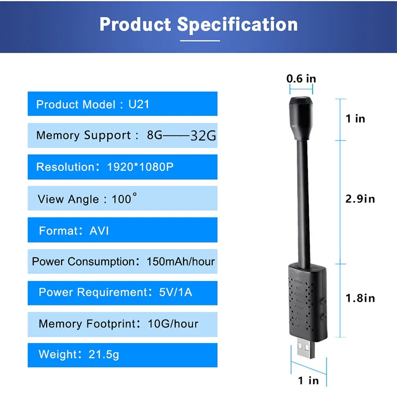 Маленькая камера U21 портативная умная Гибкая USB 360 градусов 1080P HD Обнаружение