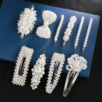 

1PC Fashion Sweet Pearl Hairclip Snap Barrette Stick Stick Hairpin Hair Styling Jewelry Accessories Tools for Women Girls Gift