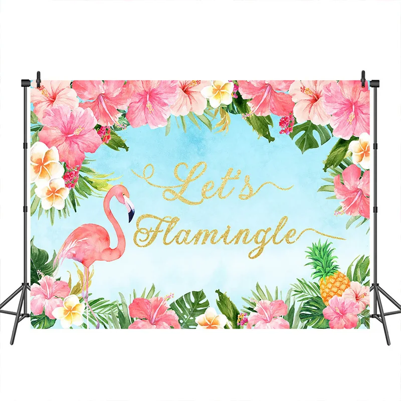 

Mocsicka Baby Shower Photography backdrop Let's Flamingle Summer Hawaii Aloha Birthday Party Decoration Banner for Photo Studio