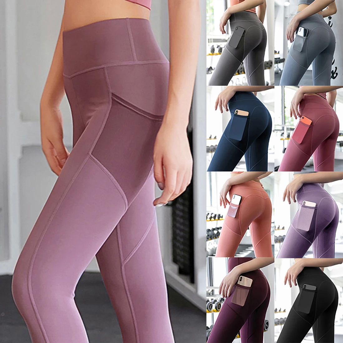 Леггинсы для тренировок Женские однотонные леггинсы с карманами спортивные бега