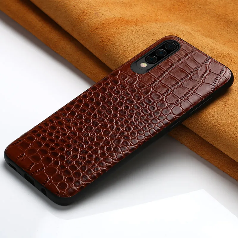 Натуральная кожа противоударный чехол для телефона для samsung galaxy A50 A70 S10e роскошный полный защитный чехол для задней панели для A40 A30 A8 A7 - Цвет: Кофе