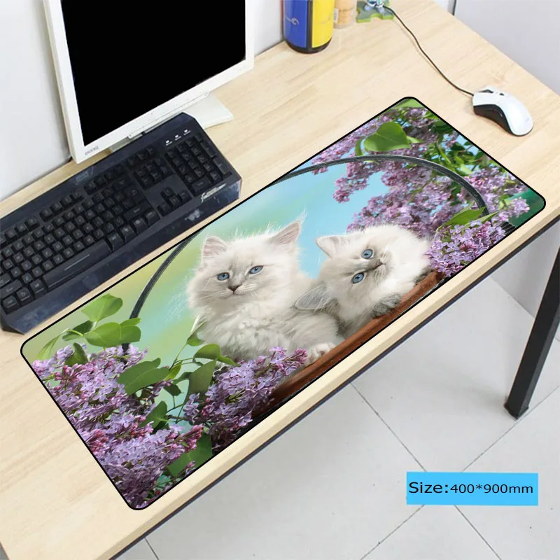  Two White Cute Cats Speed Large Lock Edge Mouse Pads Gaming Rubber Gamer Soft Comfort Mouse Mat For