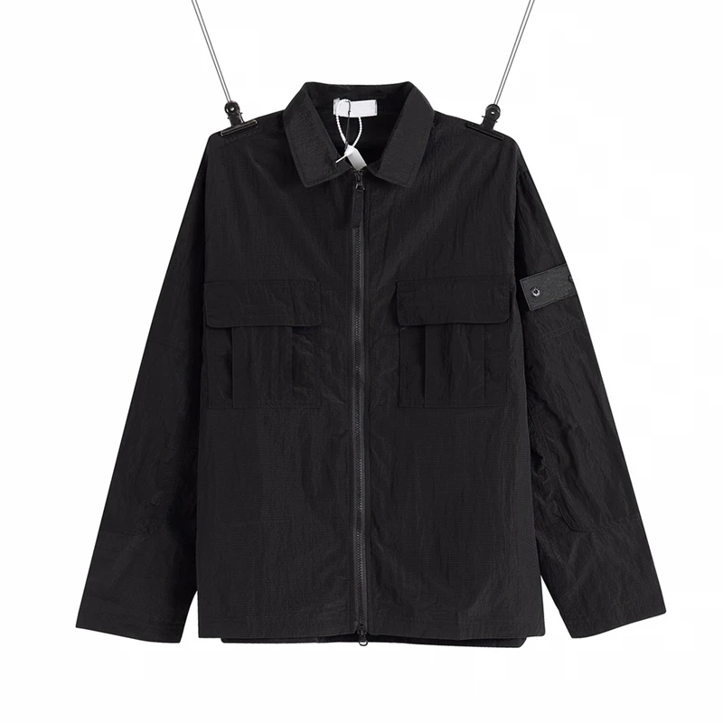 2021 Spring and Autumn Men's Jacket Metal Nylon Fabric Waterproof and Breathable Tooling Shirt Casual Outdoor Solid Color Jacket
