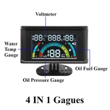 Medidor Digital LCD 4 en 1 para coche, presión de aceite, voltímetro, indicador de combustible y aceite, indicador de temperatura del agua con alarma, 12V, 24V, sin Sensor