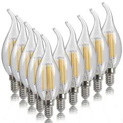 Set of 10 Retro Antique Style E14 LED Candle Light Bulbs, Cold White & Warm Options, 4W/6W Filament (Warm white)