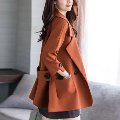 caramel red Осенняя куртка для женщин M-2XL плюс размер розовый зеленый бежевый пальто 19 длинный рукав лацкан мода короткий параграф куртка feminina LR484 - Цвет: caramel red