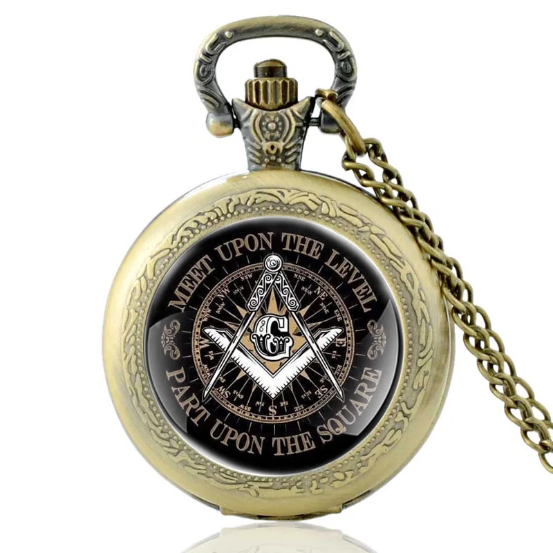 

Classic Masonic Design Vintage Quartz Pocket Watch Men Women Glass Dome Freemasonry Pendant Necklace Hours Clock