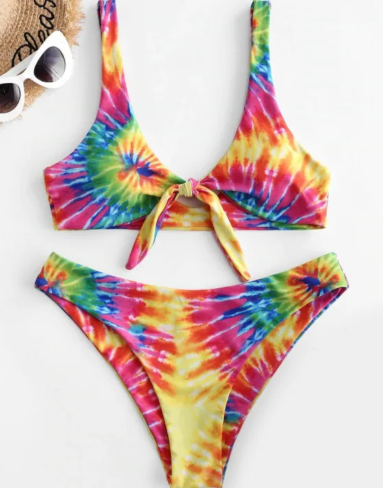 

19 Hot Selling Europe And America Sexy Bikini Bathing Suit Women's Fashion Triangular Split Type Tie-dye Printed Tour Bathing Su