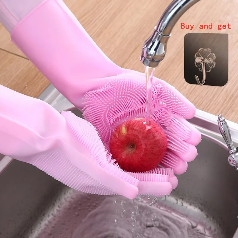 

1 pair of multifunctional silicone cleaning gloves kitchen household silicone dishwashing gloves kitchen accessories supplies