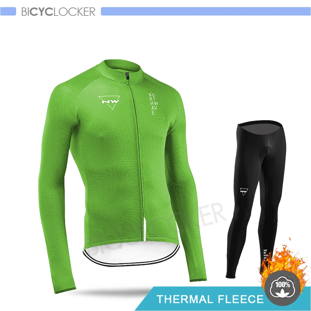 Normal Cycling Set Northwave Warm Winter Thermal Fleece Cycling Clothes NW Men's Jersey Suit Outdoor Riding Bike MTB Clothing Pants Triathlon - Цвет: Normal Cycling Set