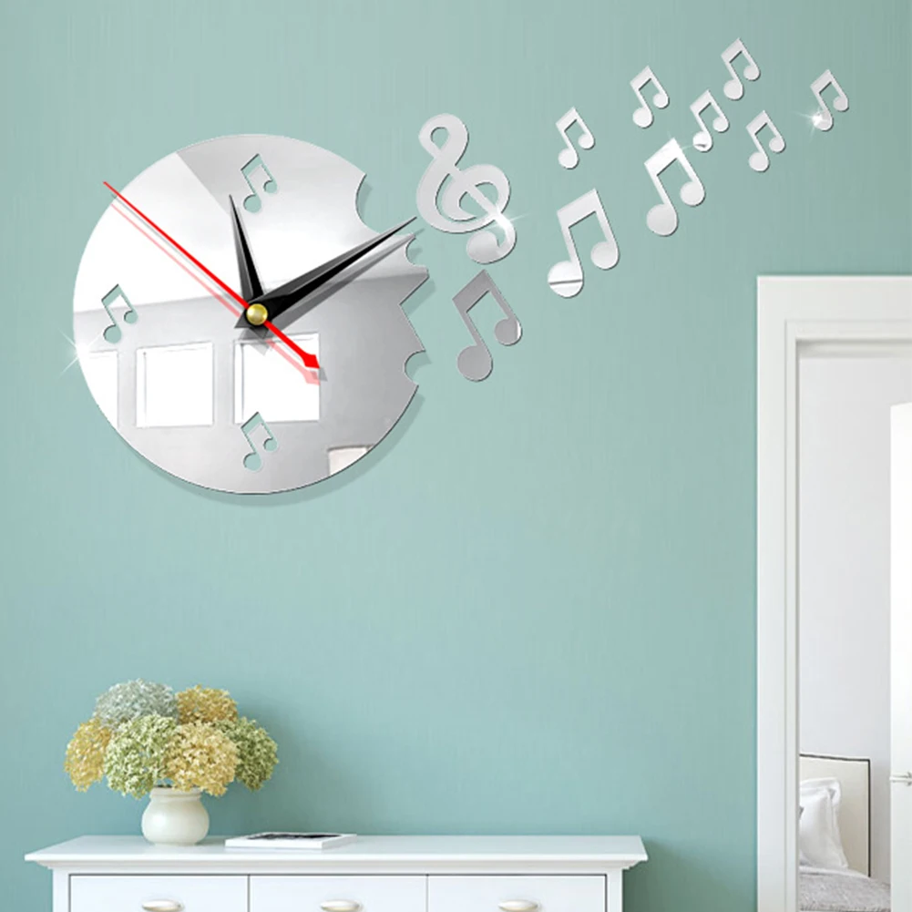 3D Sticker Living Room Silent Adhesive Art Removable Acrylic Mirror DIY Background Wall Clock Bedroom Modern Home Decoration