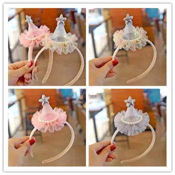 

Boutique 12pcs ins Fashion Cute Glitter Party Cap Hair Sticks Star Pearl Gauze Hat Hairbands Princess Headwear Hair Accessories