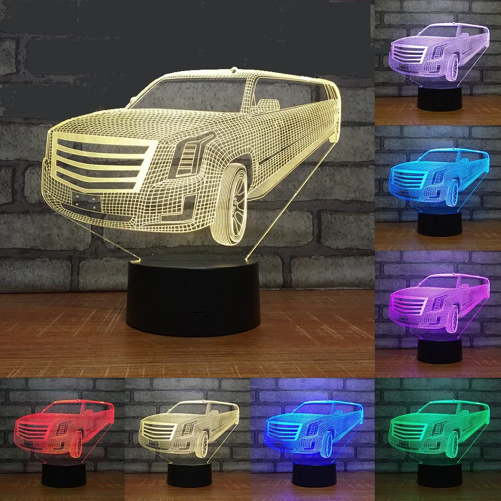 3D 자동차 Led 야간 조명, 7 가지 색상 변경 아크릴 야간 램프, 남아용 생일 선물, 어린이 야간 조명