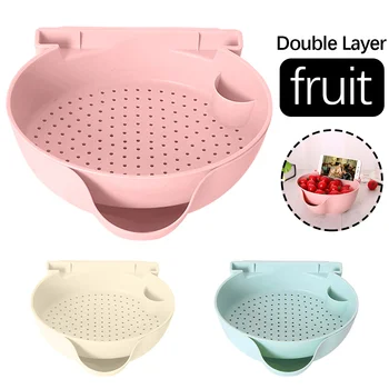 

Drain Basket Double-Layer Plastic Food Strainer Fruit Wash Colander Bowl Rice Sieve Vegetable Drain Basket Kitchen Accessories