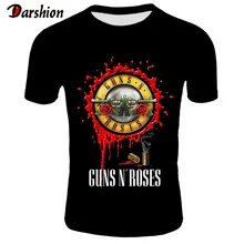 Новая модная Панк футболка guns N Roses, Мужская черная футболка, топы из тяжелого металла, 3D принт с пистолетом и розой, одежда в стиле хип-хоп, футболки