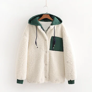

Simple girl lamb fur coat 2019 fashion new white hooded autumn and winter warm simple and generous wild jacket