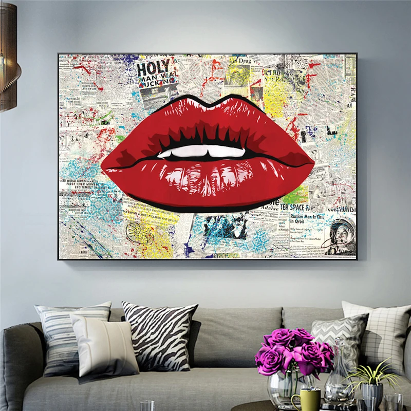 Sexy Red Lips Woman Posters and Prints Old Newspaper on Canvas Painting Wall Art Picture for Girls Bedroom Home Decor | Дом и сад