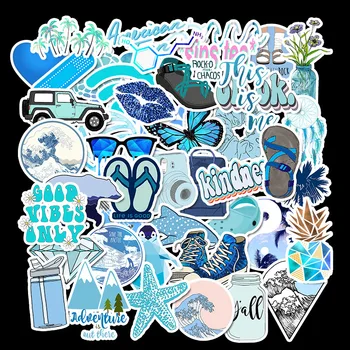 

50pcs Turquoise Blue Cool Diary Sticker Refreshing Frozen Ice Sea Plants Mountains for Suitcase Travel Box Car Sticker for Kids
