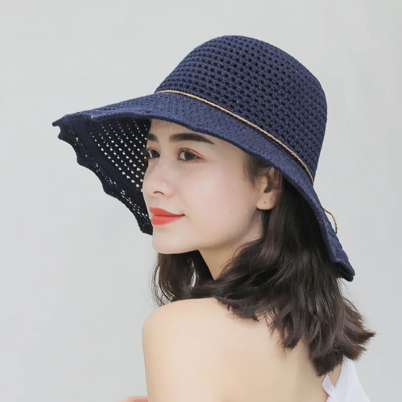 

New Style Cotton Thread Knitted Hat Women's Sun-resistant Topee Foldable Sun Hat Bucket Hat Casual Versatile Manufacturers Whole