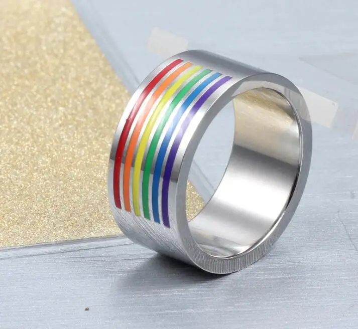 Мужские Женские радужные цветные кольца из нержавеющей стали, обручальные кольца из лебийского и геев, Прямая