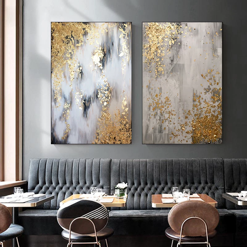 Golden Tree Poster and Print Oil Painting Abstract Wall Art Living Room Gold Leaf Home Decor For | Дом и сад