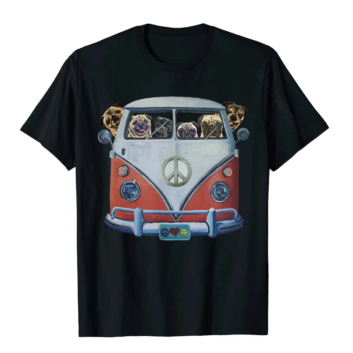 Printed On Fashionable Round Collar T-Shirt Summer/Fall Tops & Tees Short Sleeve for Men Retro Pure Cotton Printed T Shirts Pug shirt Hippie Van Pug shirt Funny pug t-shirt__537 black