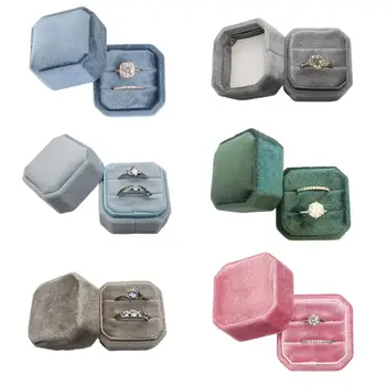 

Velvet Double Ring Box Octagon Wedding Ceremony Ring Box with Detachable Lid