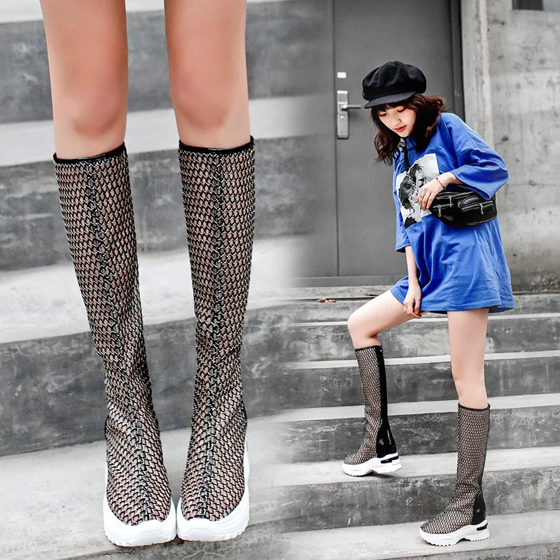 

Increase Cool Boots Woman Hollow Out Boots 2019 Thin Thin Boots Sexy High Boot