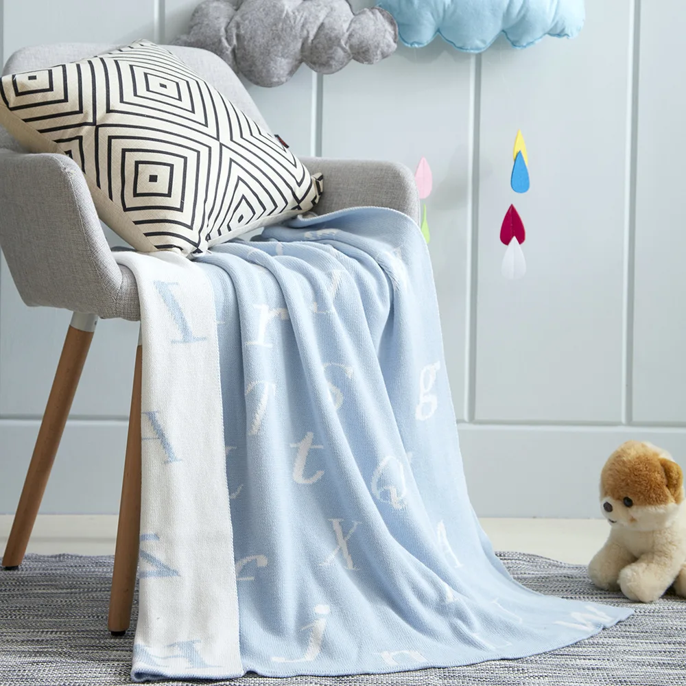 Детское одеяло для новорожденных, зимнее мягкое вязаное одеяло с изображением букв, детское вязаное одеяло, s постельные принадлежности, одеяло s Play, 90*110 см
