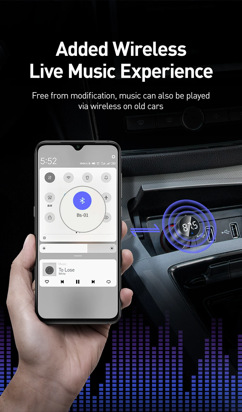 Автомобильное зарядное устройство Baseus, Bluetooth 5,0, fm-передатчик, модулятор, громкая связь, аудио приемник, авто MP3 плеер, 3.1A, двойной USB, быстрое зарядное устройство