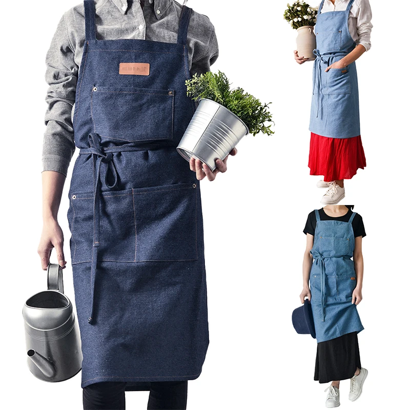 

Kitchen Restaurant Work Denim Apron Antifouling Cowboy Chef Cooking Kitchen Apron for Woman Men Cafe Shop BBQ Hairdresser Gifts