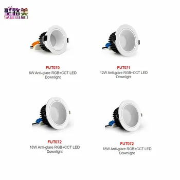 

FUT070 FUT071 FUT072 AC100~240V 50/60Hz 6W 12W 18W Anti-glare RGB+CCT LED Downlight Smart Phone APP / Remote / voice control