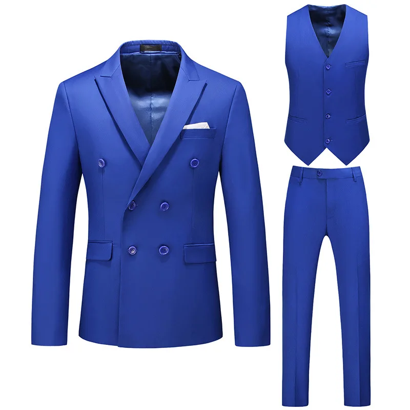 48.1     3??84Men`s suit high-end gentleman double-breasted men`s suit 3-piece blazer pants vest men`s business casual suit terno masculino