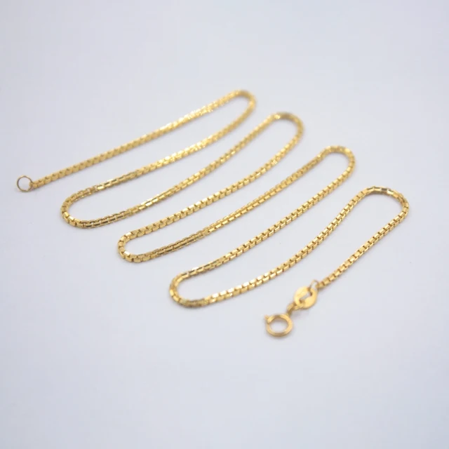 18k Solid Gold Box Chain Women Necklace 
