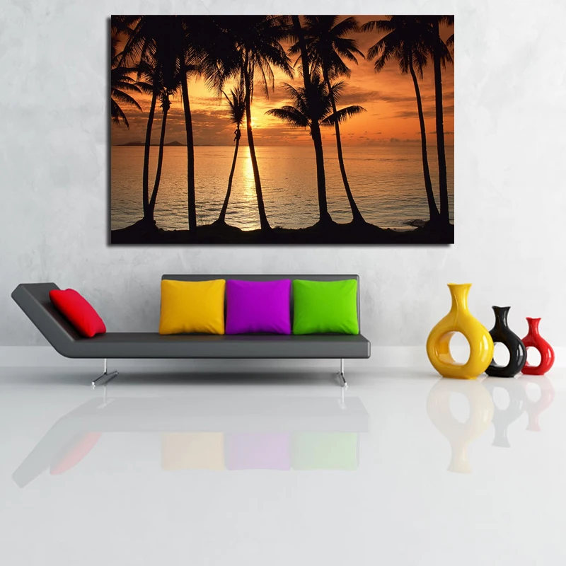 

Sunset Ocean Palms Trees Sky Nature Landscape Wall Art Canvas Posters Prints Painting Oil Wall Pictures Living Room Home Decor
